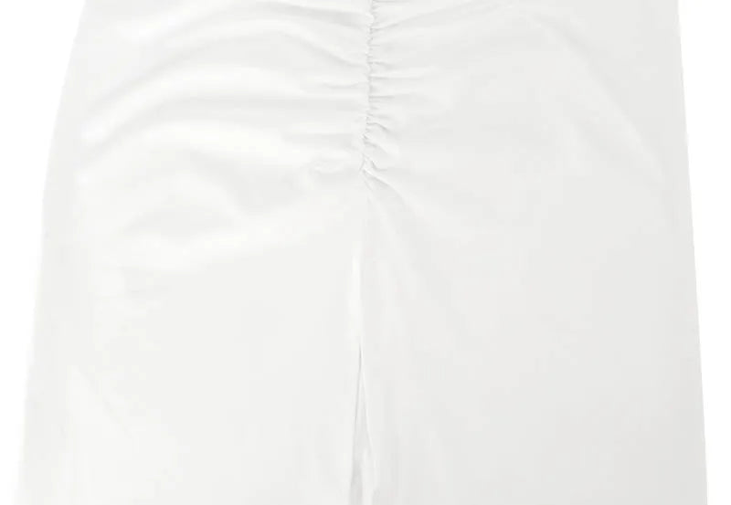 Deep V-Neck Folds Solid Long Sleeves High Split Dress