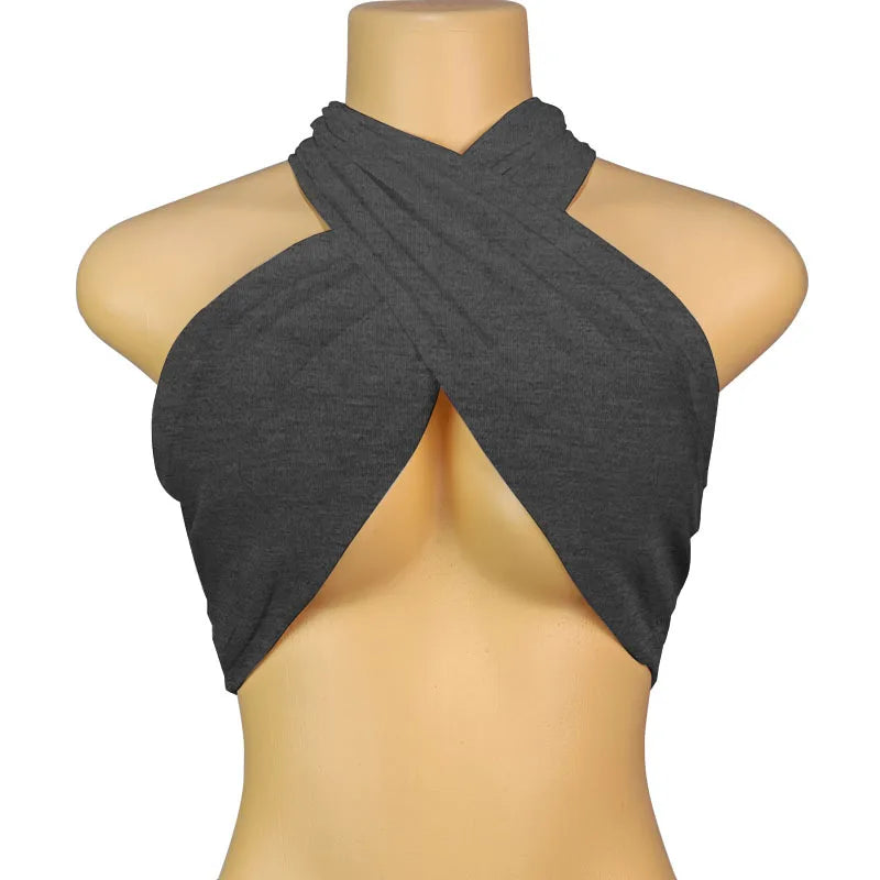 Backless Sleeveless Cross Bandage Halter Crop Tops