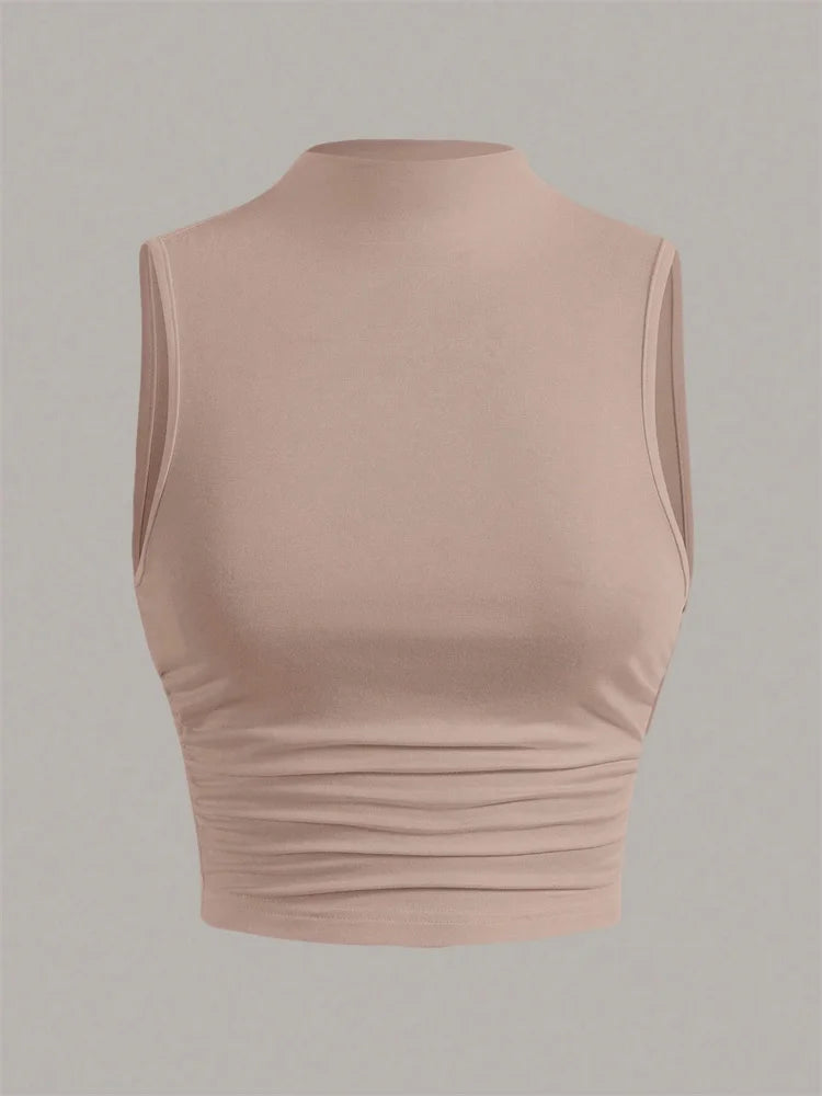 Casual Mock Neck Sleeveless Tank Top