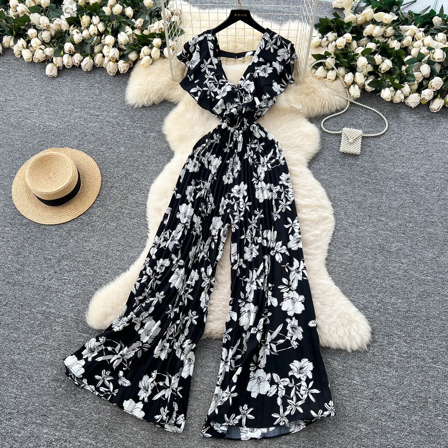 Casual Ruffles V Neck Elastic Slim Fit Backless Chic Rompers