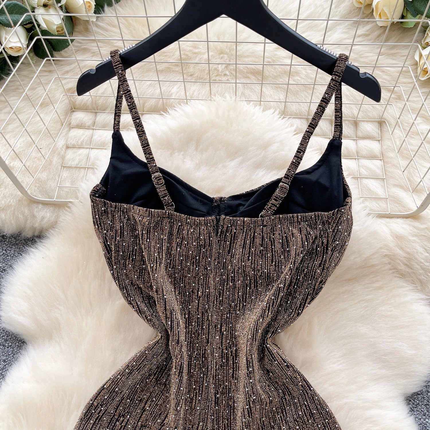 Spaghetti Strap Diamonds Design Backless Dress