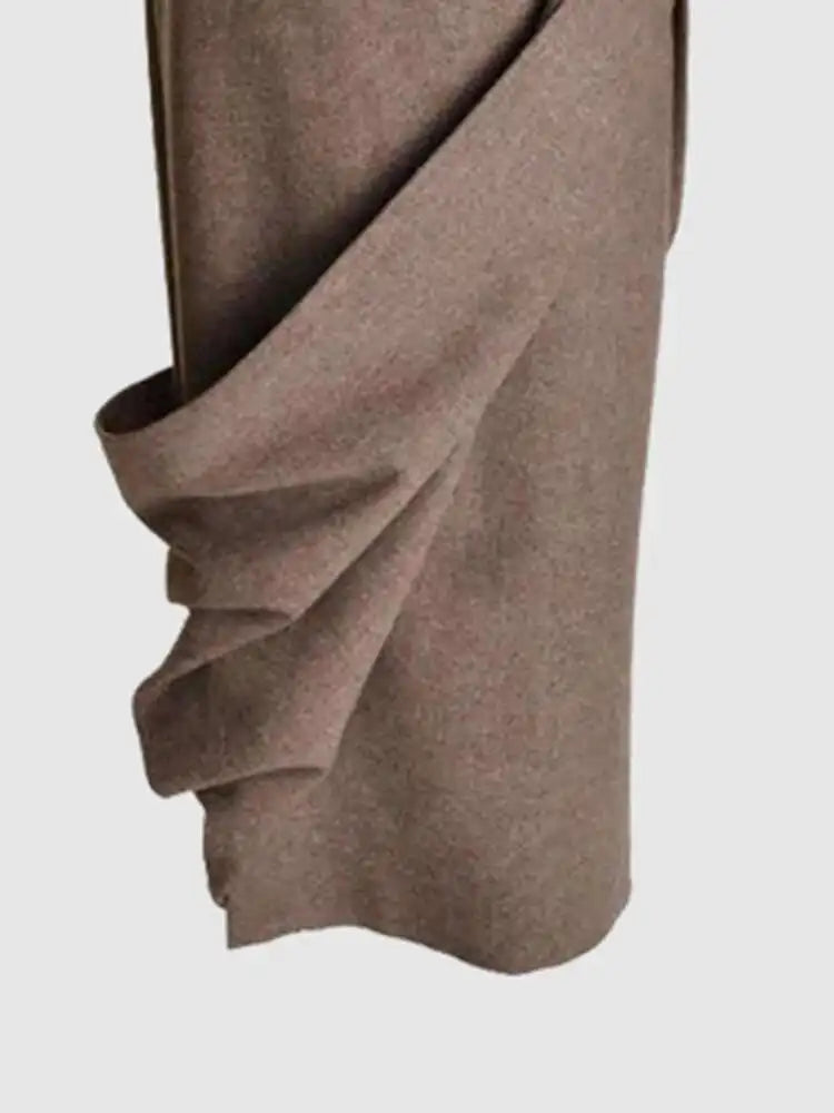 French Niche Asymmetrical High Waist Spliced Belt Solid Slim Skirt