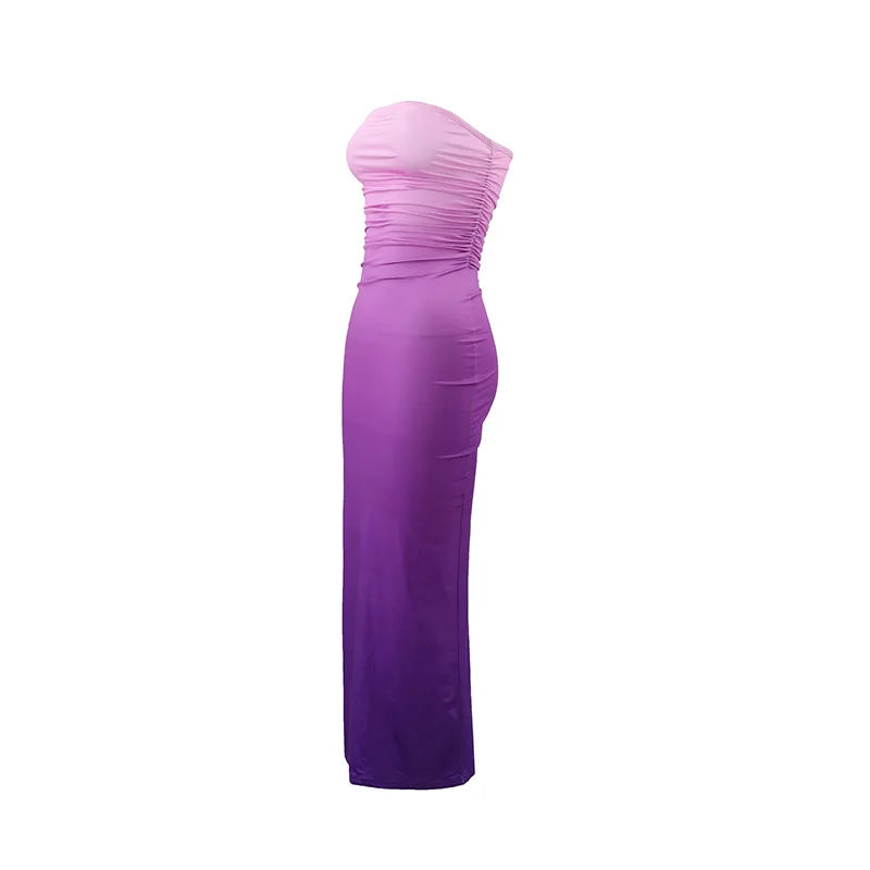 Tie Dye Gradient Sleeveless Backless Strapless Dress