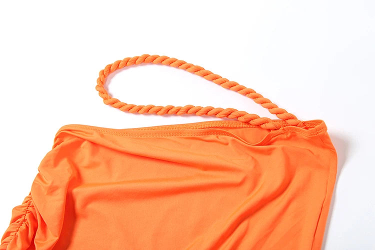 Bandage Ruched Square Collar Bra+Skirts 2 Piece Set