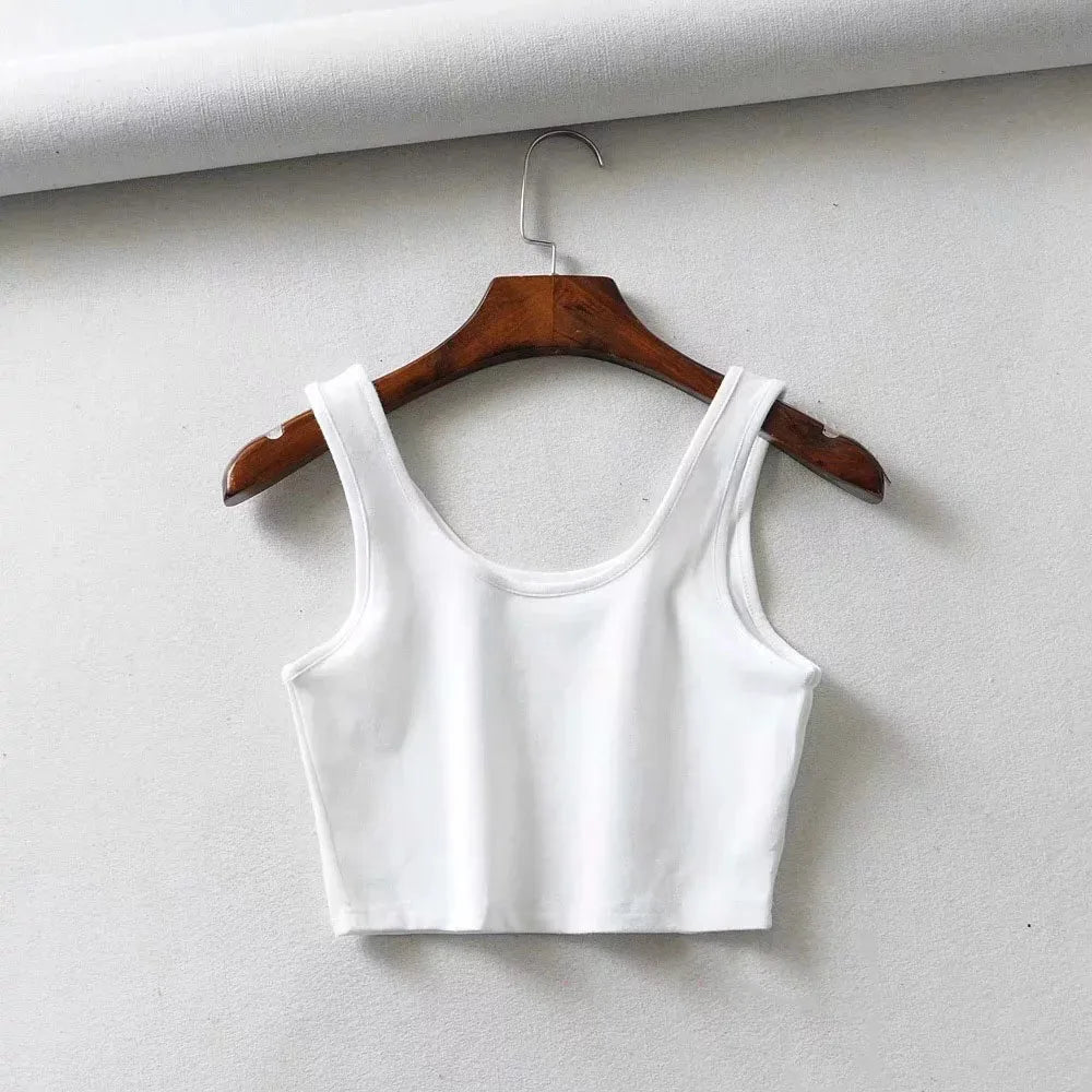 crop tops sleeveless short cotton u collar knitted Tank Top