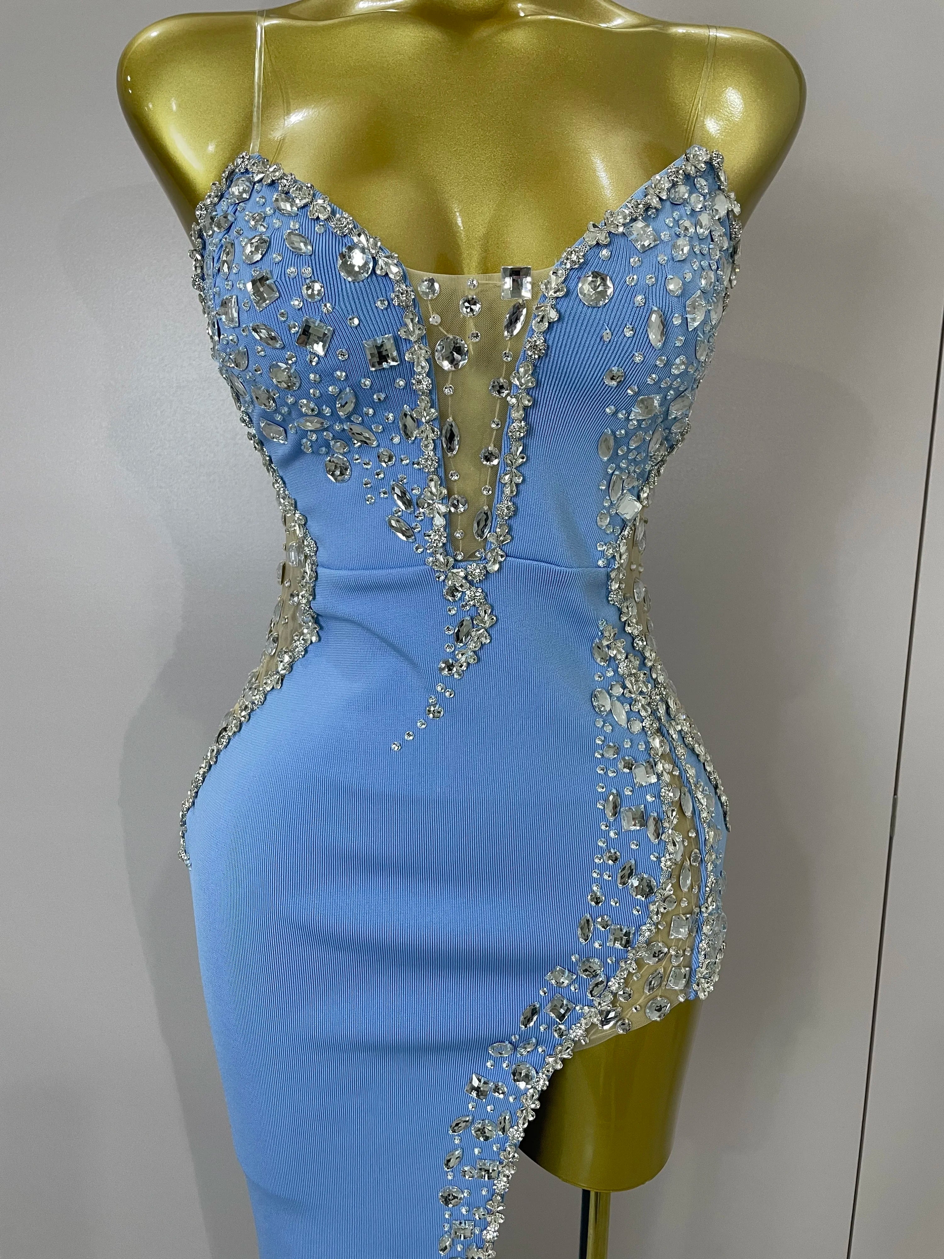 Strapless Shinning Rhinestones Bodycon Bandage Long Dress