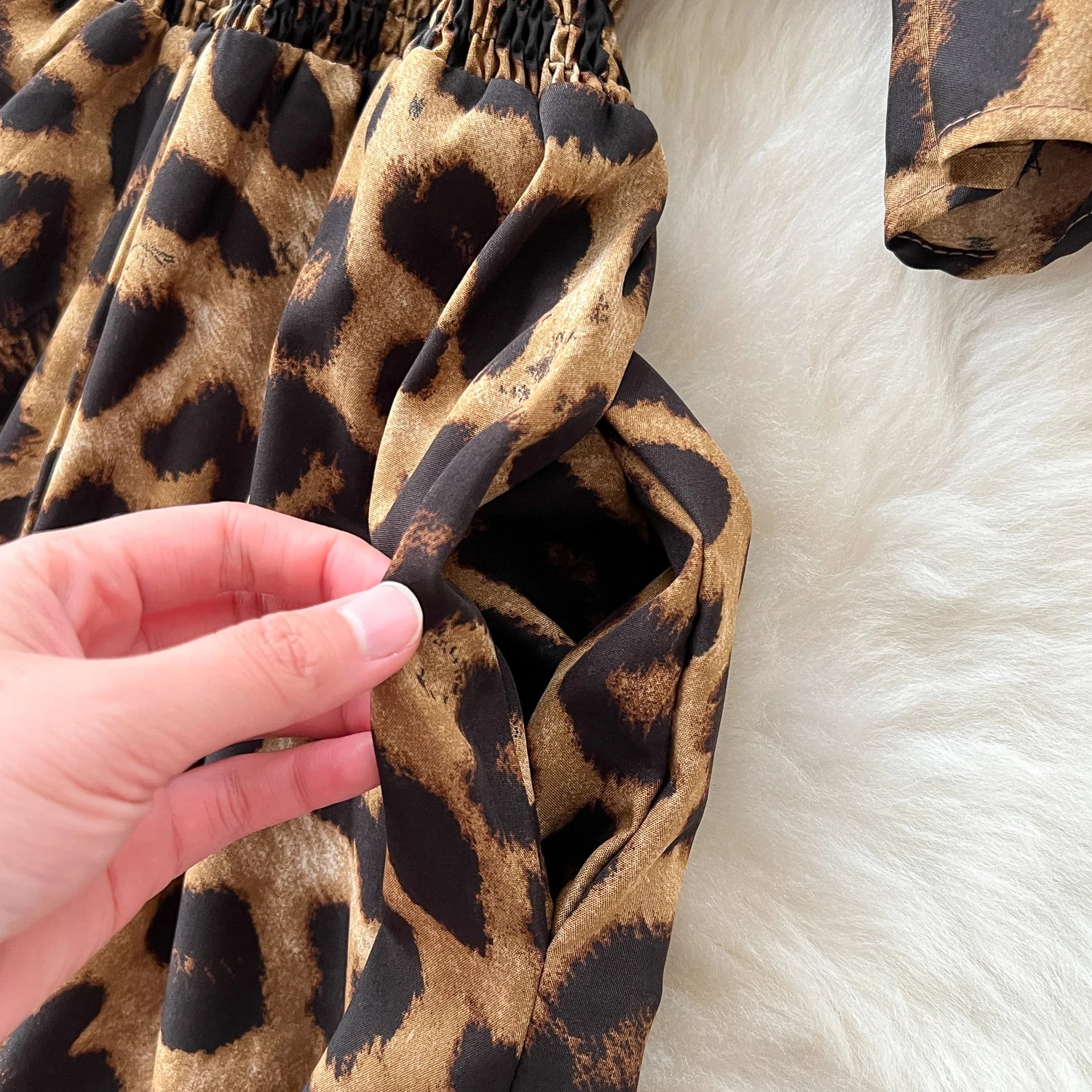 Flared Sleeves Elastic Waist Slim Fit Leopard Print Long Rompers Jumpsuit