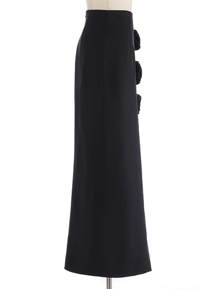 Solid Patchwork High Waist Spliced Zipper Long Skirt