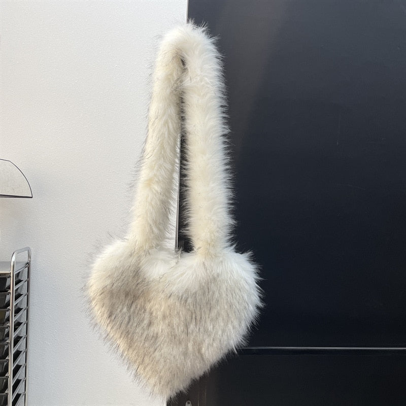 Faux Fur Heart Shaped Shoulder Bag