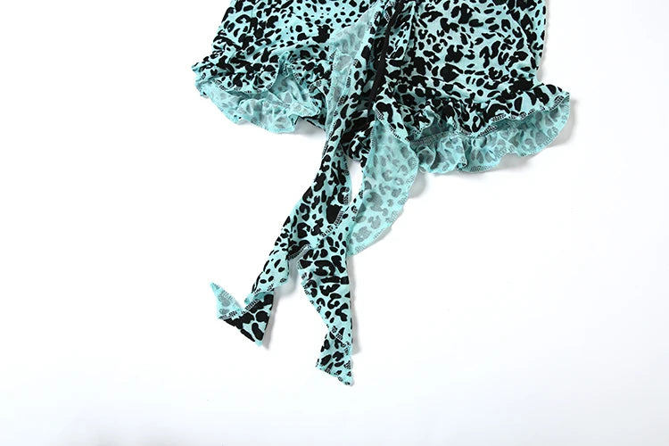 Leopard Print V-Neck Tassel Backless Playsuits