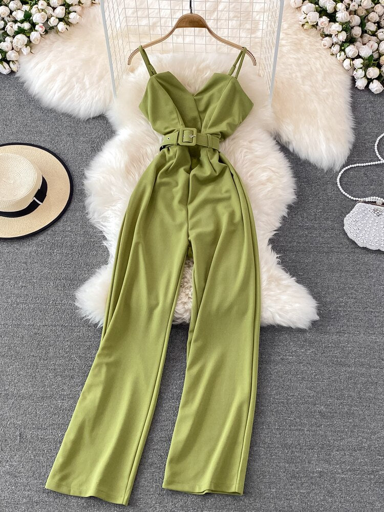 Sleeveless High Waist V-Neck Wide Leg Jumpsuit