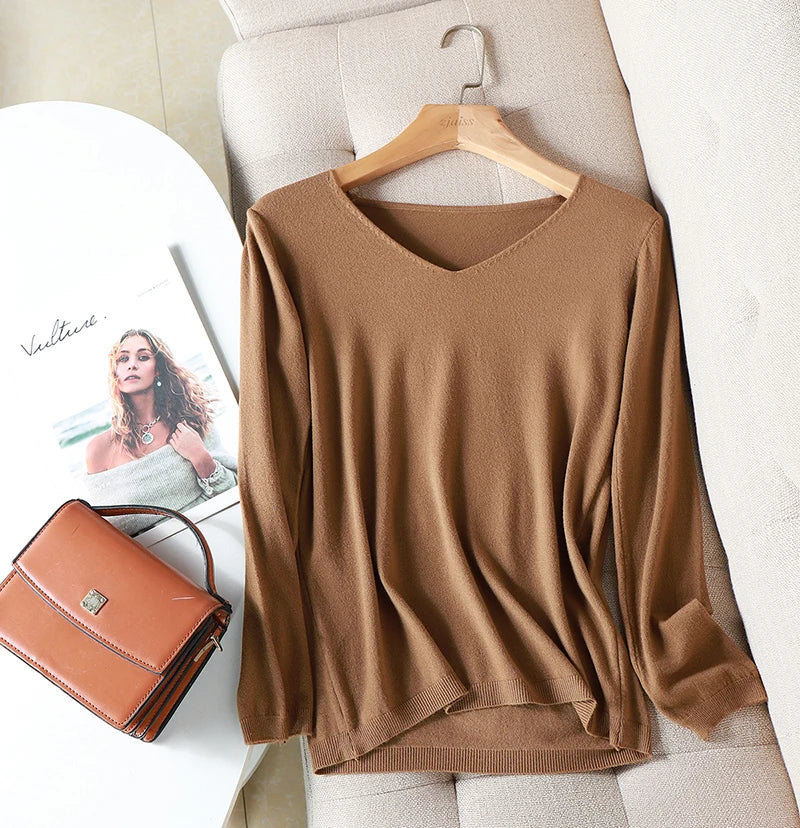 Pullover Knitted v-neck oversize long sleeve sweater top Jumper