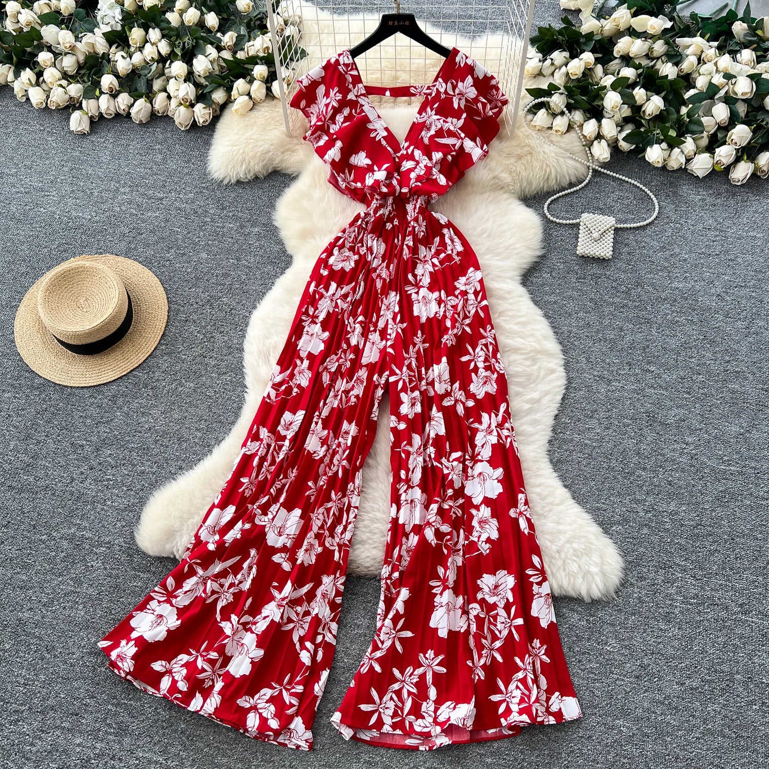 Casual Ruffles V Neck Elastic Slim Fit Backless Chic Rompers