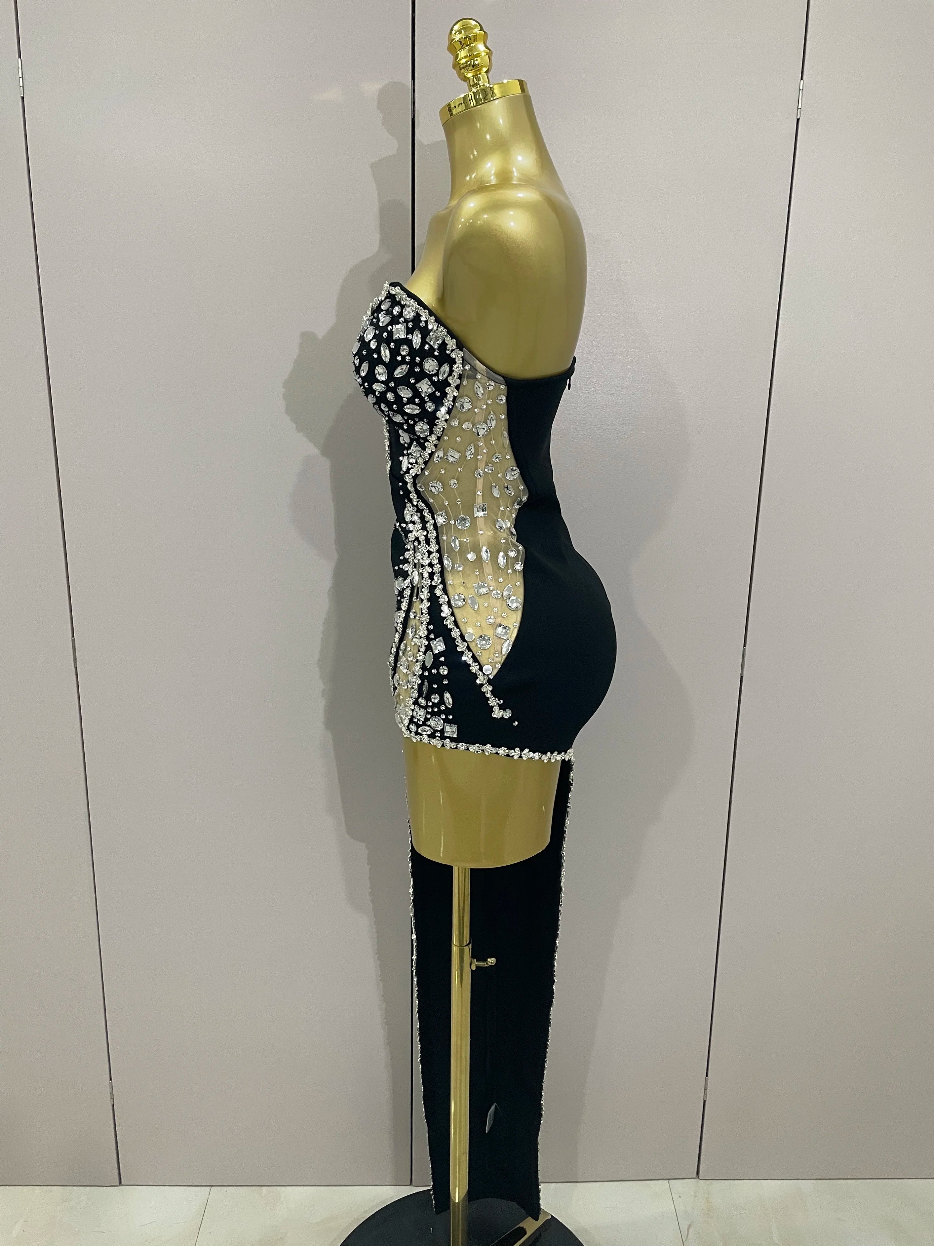Strapless Shinning Rhinestones Bodycon Bandage Long Dress