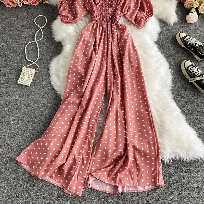 V Neck Dolman Sleeves Floral Print Wide Leg Jumpsuit