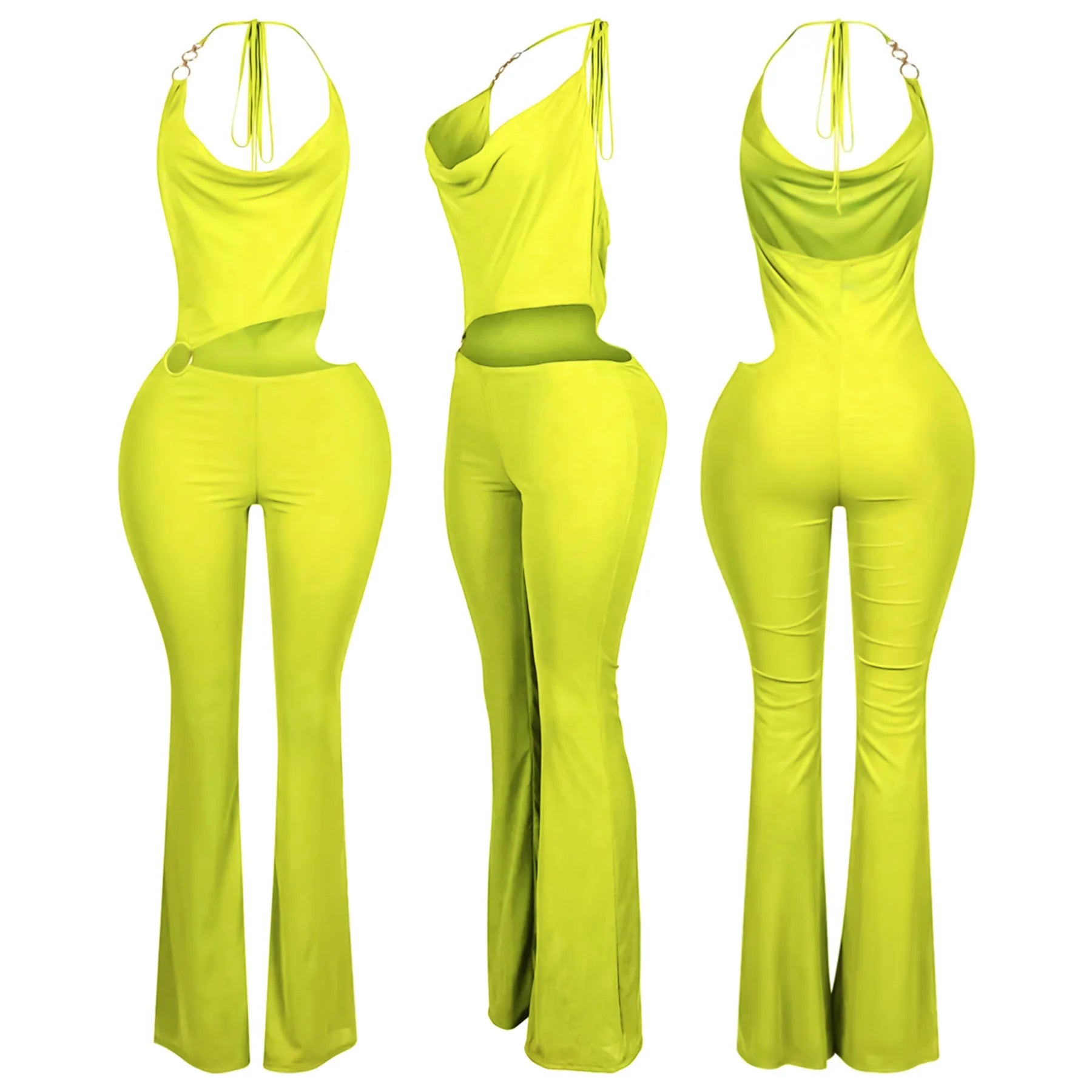 Sleeveless Pile Collar Halter Hollow Out Jumpsuits