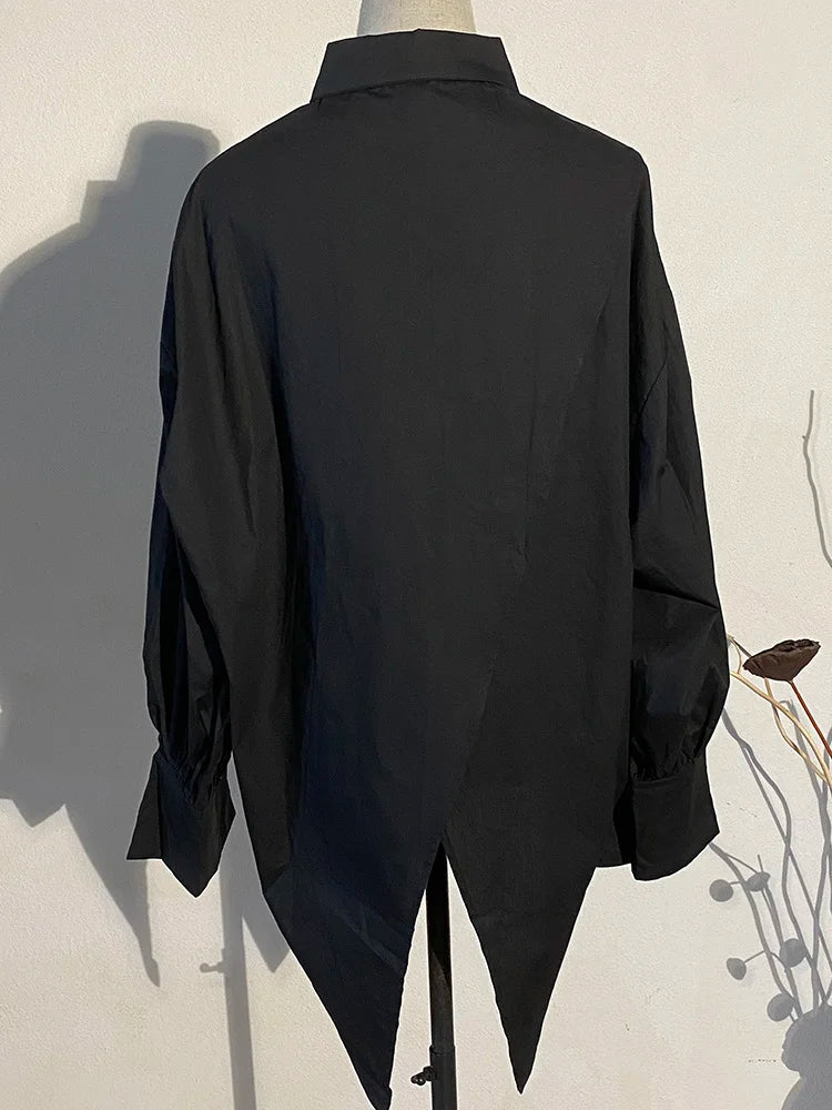 Irregular Big Size Lapel Long Sleeve Loose Fit Women's Blouse