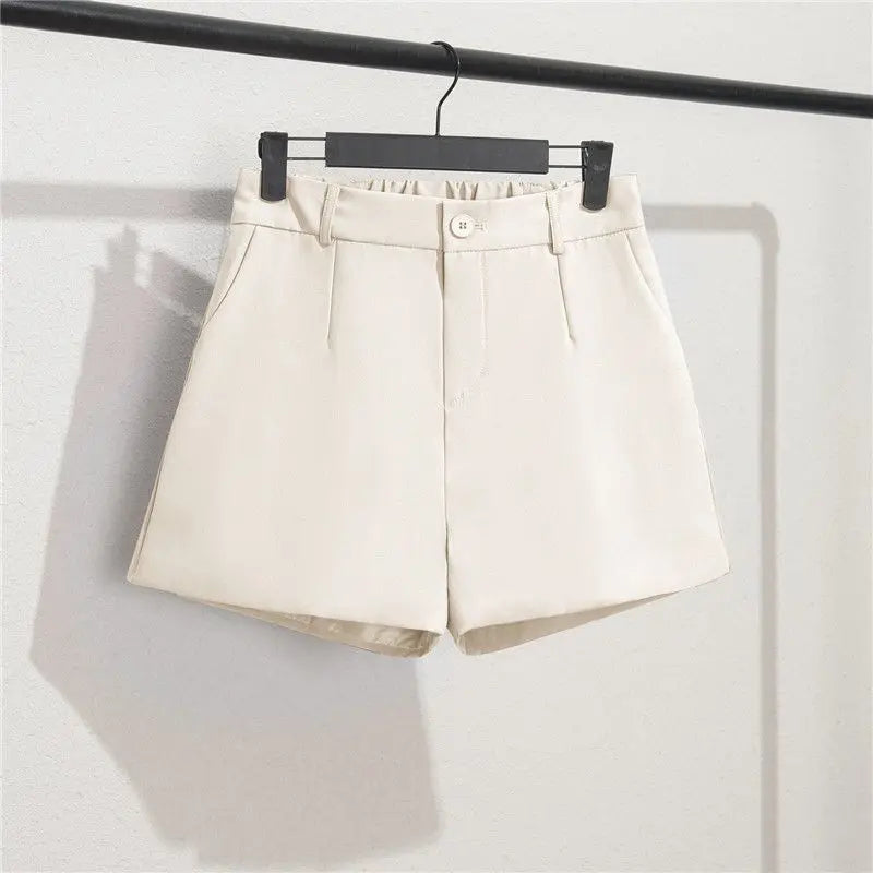 Solid Casual Elegant Office Lady Short Elastic Waist Basic All-match Loose Shorts