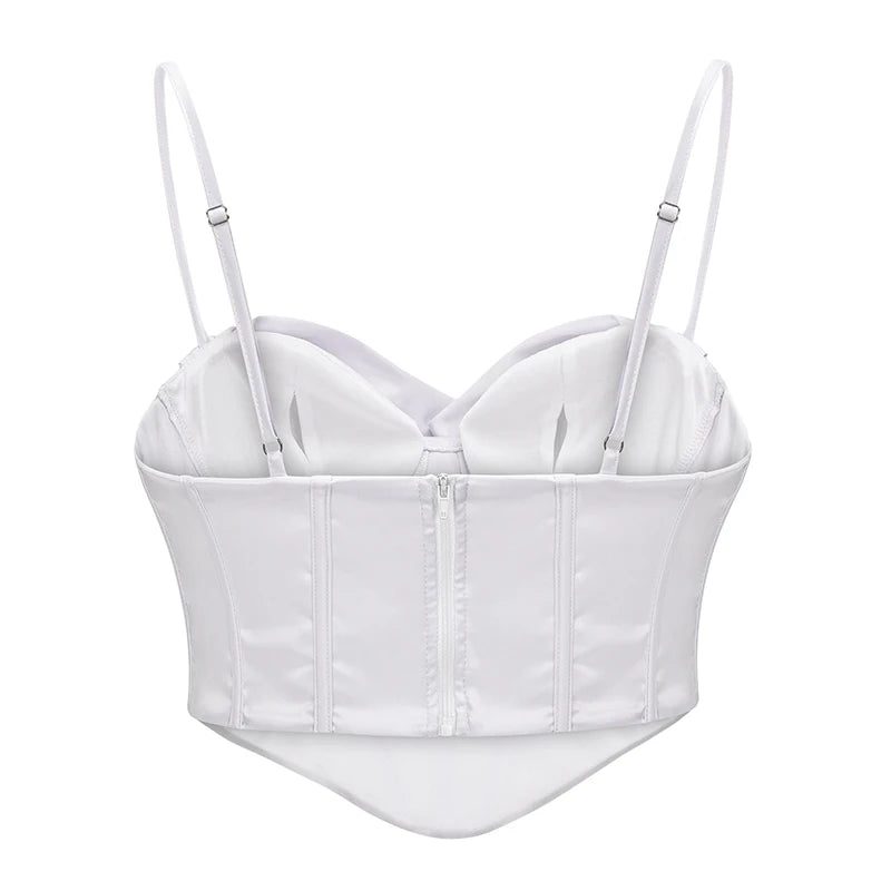 Spaghetti Strap Satim At Back Overbust Push Up Corset