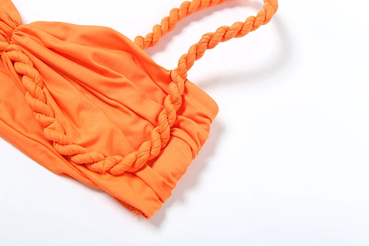 Bandage Ruched Square Collar Bra+Skirts 2 Piece Set