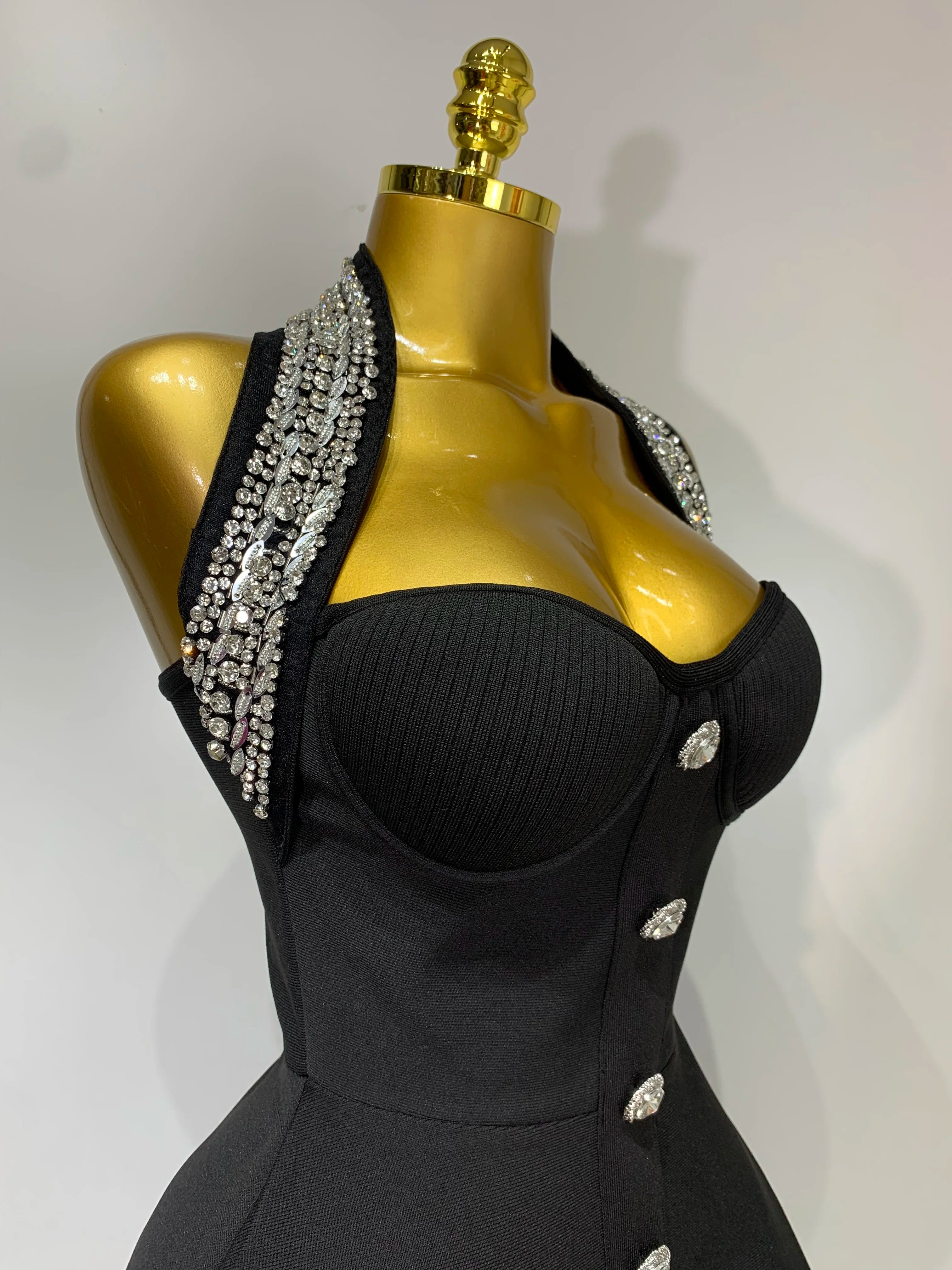 Luxury Halter Sleeveless Backless Sparkly Rhinestone Bandage Dress
