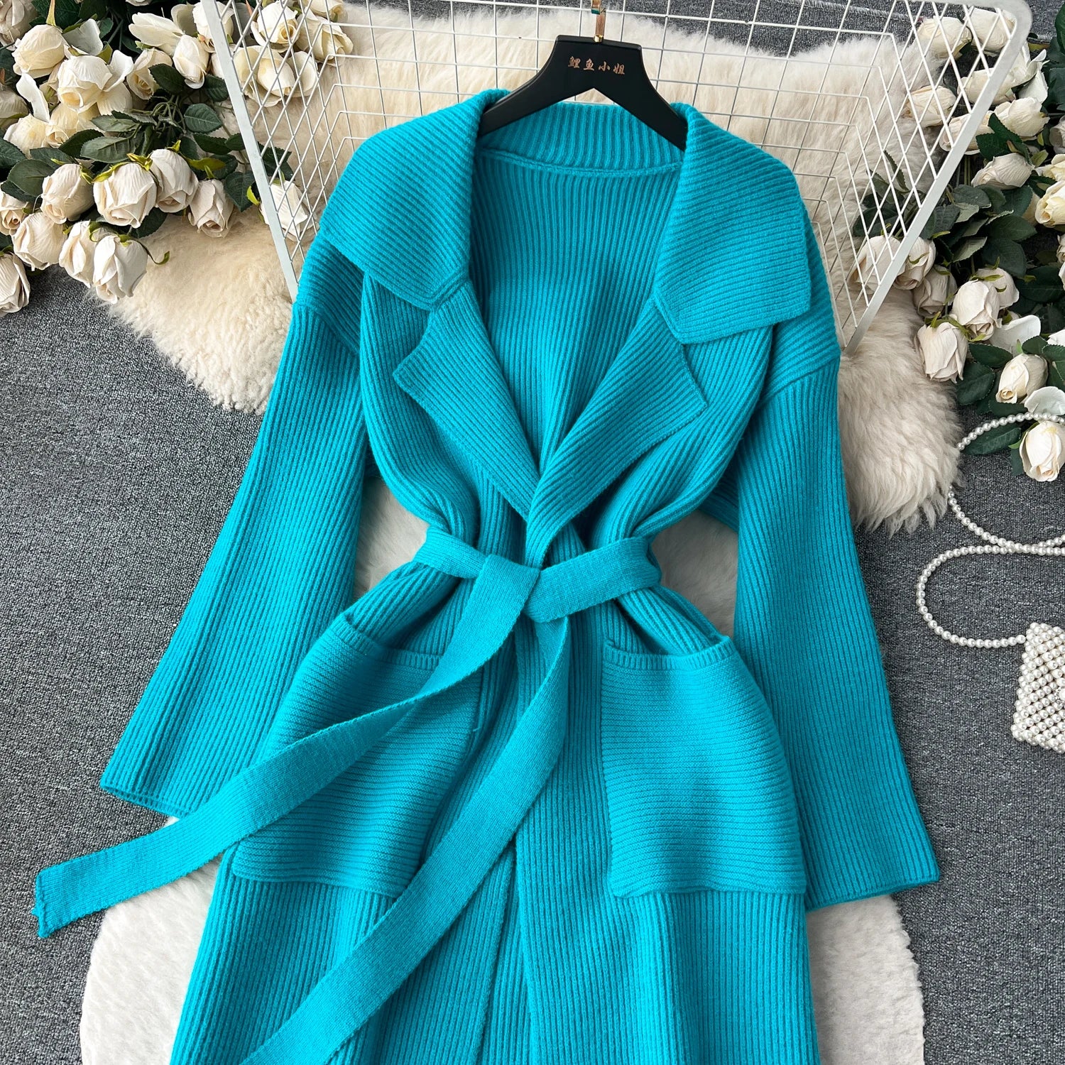 Loose Knitted Long Sleeves Lace Up Long Sweater