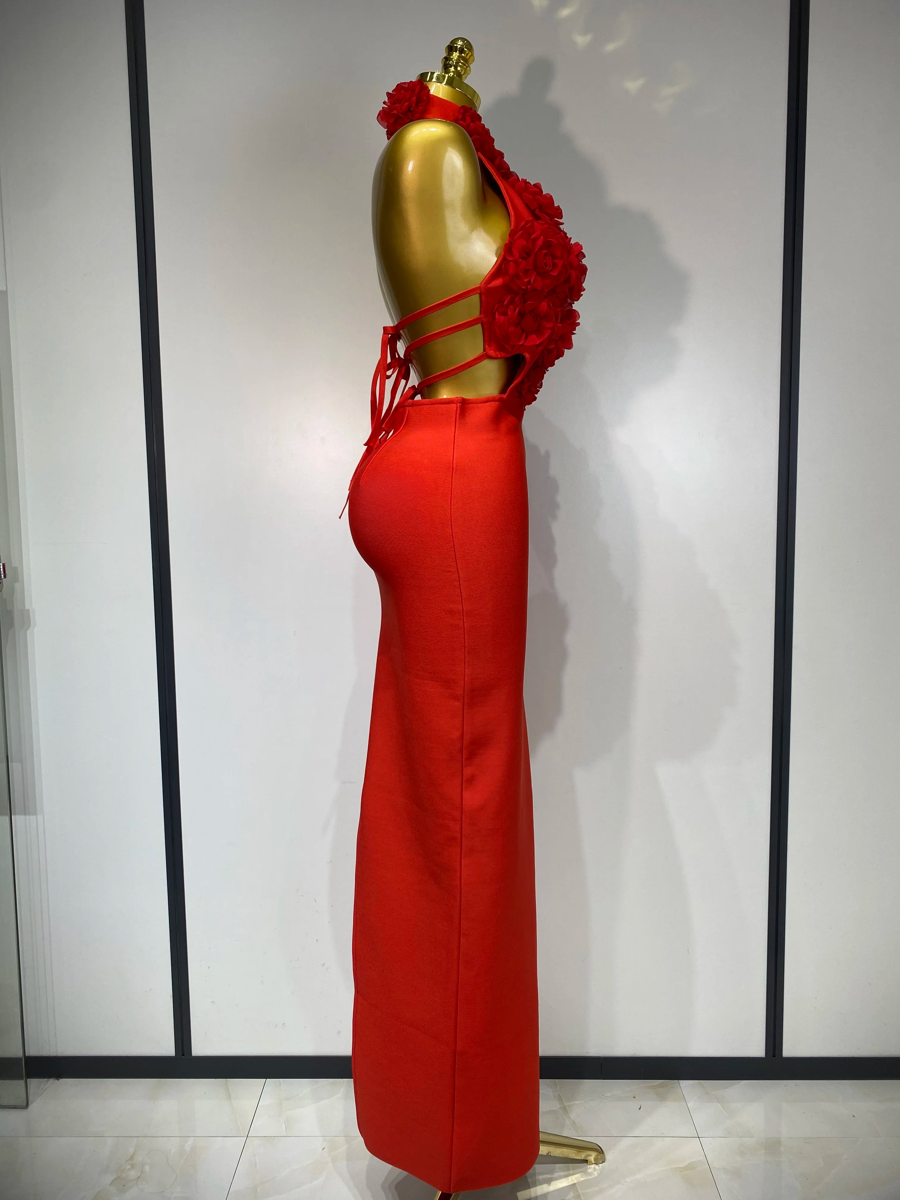 Halter Hollow Out Flowers Bodycon Bandage Luxury Dress