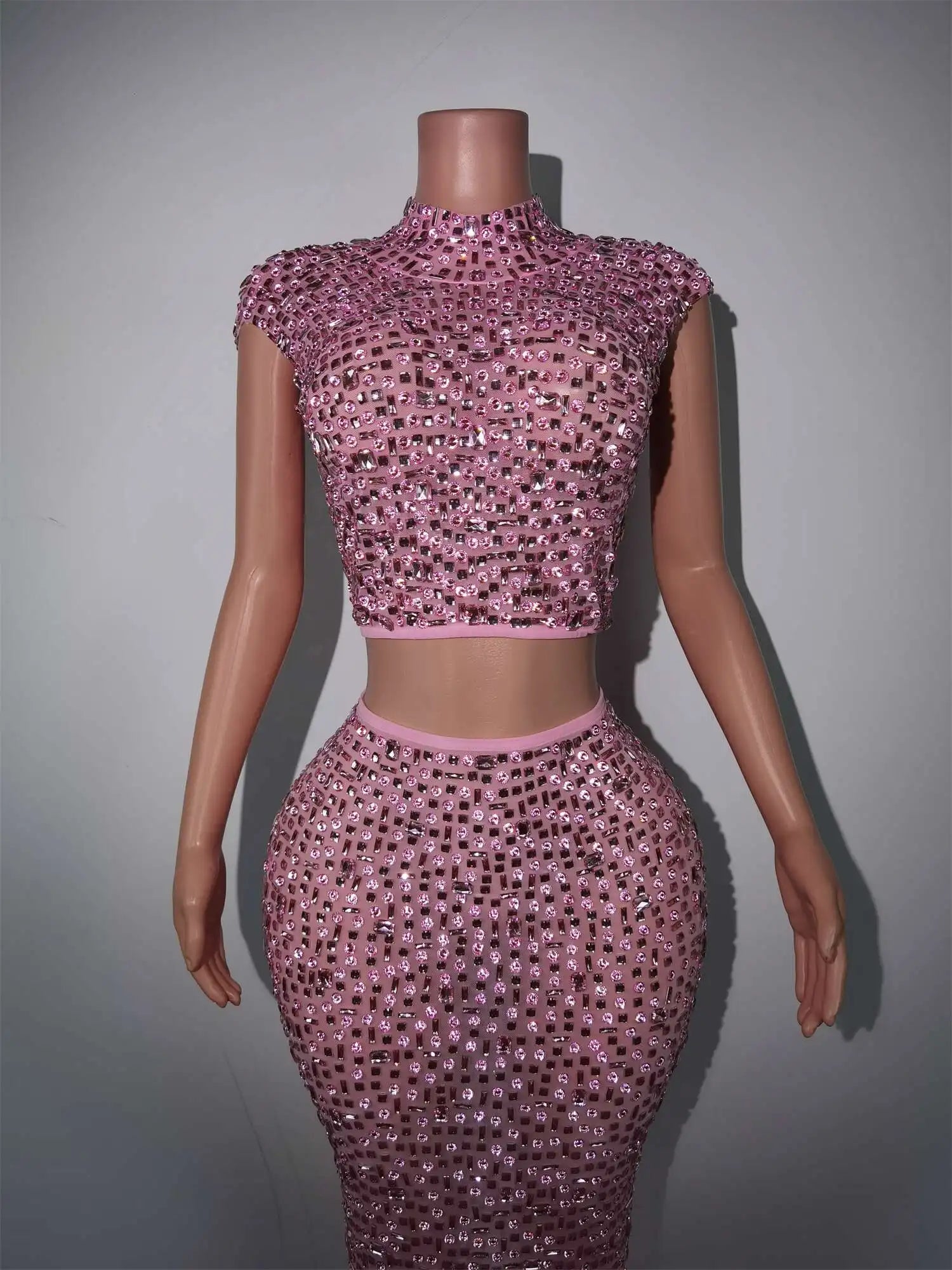 Sparkly Diamonds Crop Top Long Skirt 2-PCS Set