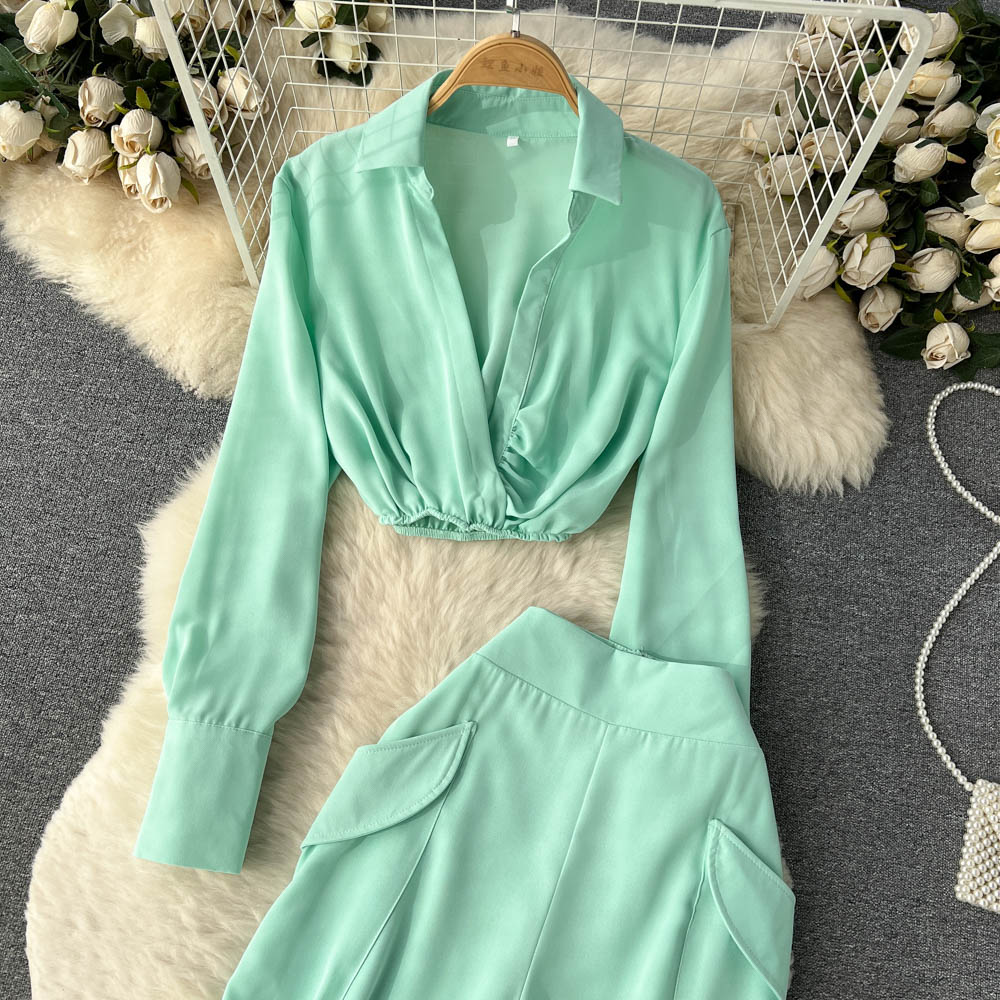 Two Pieces Suits Blouse+Long Pant Retro Casual Sets