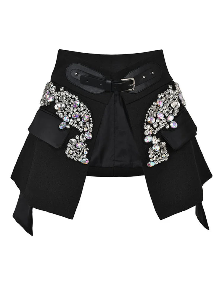 Irregular Rhinestones Mini Half-body High Waist Skirts