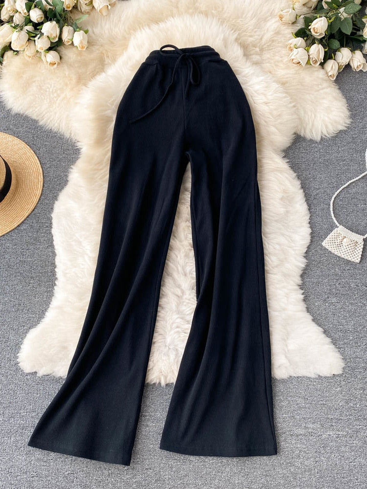 High Elastic Waist Wide Leg Trousers