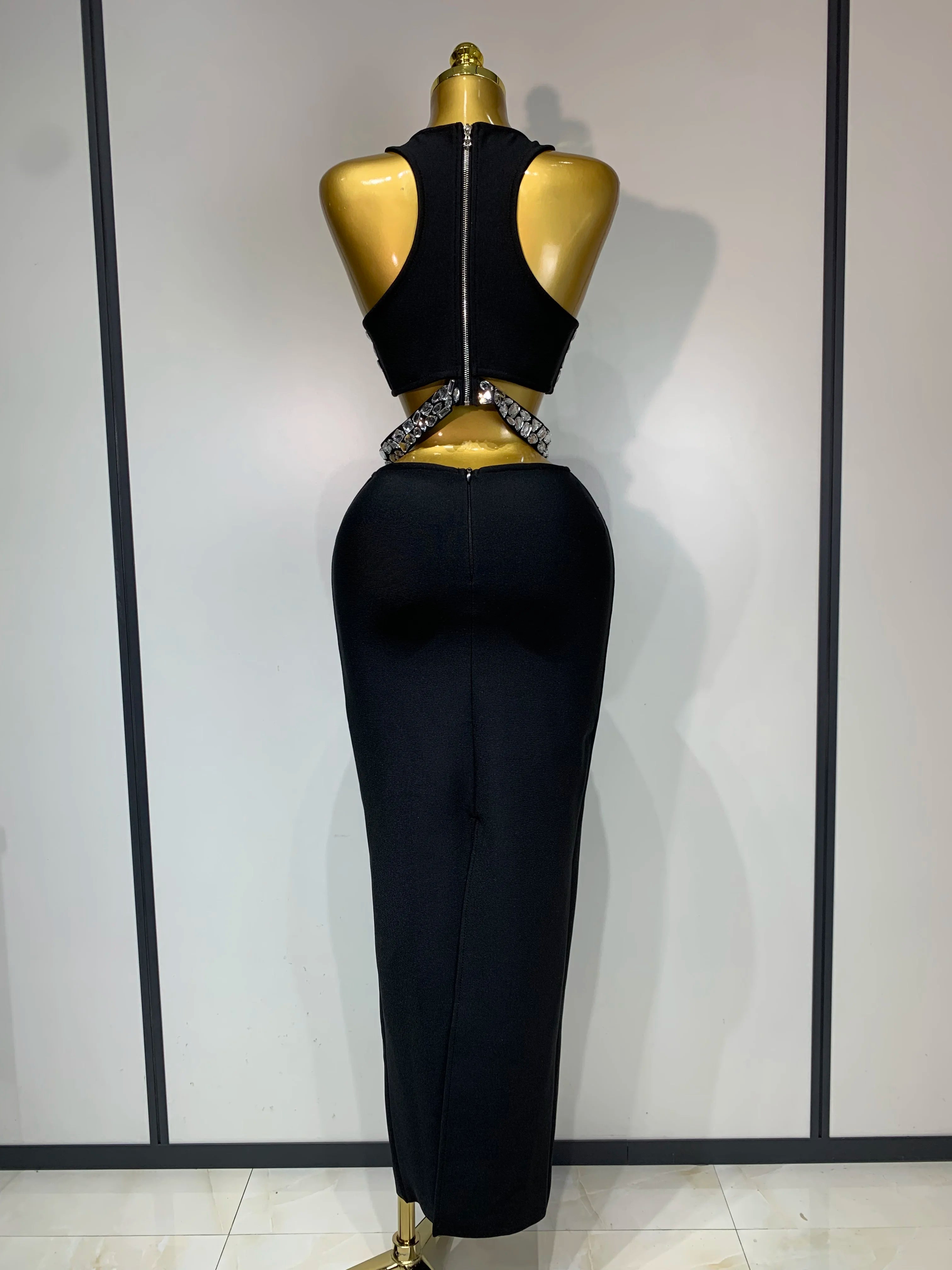 Sparkly Crystal Bodycon Long Bandage Dress
