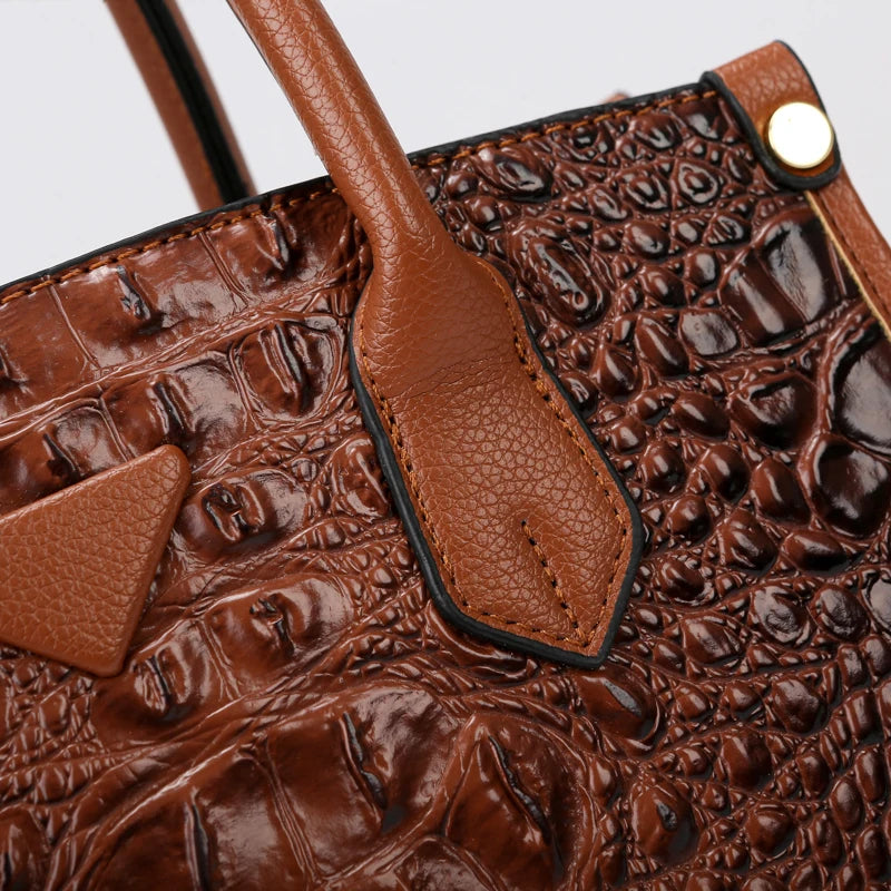 Large Top-Handle Vintage Crocodile Shoulder Bag