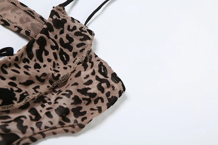 Leopard Print V-Neck Tassel Backless Playsuits