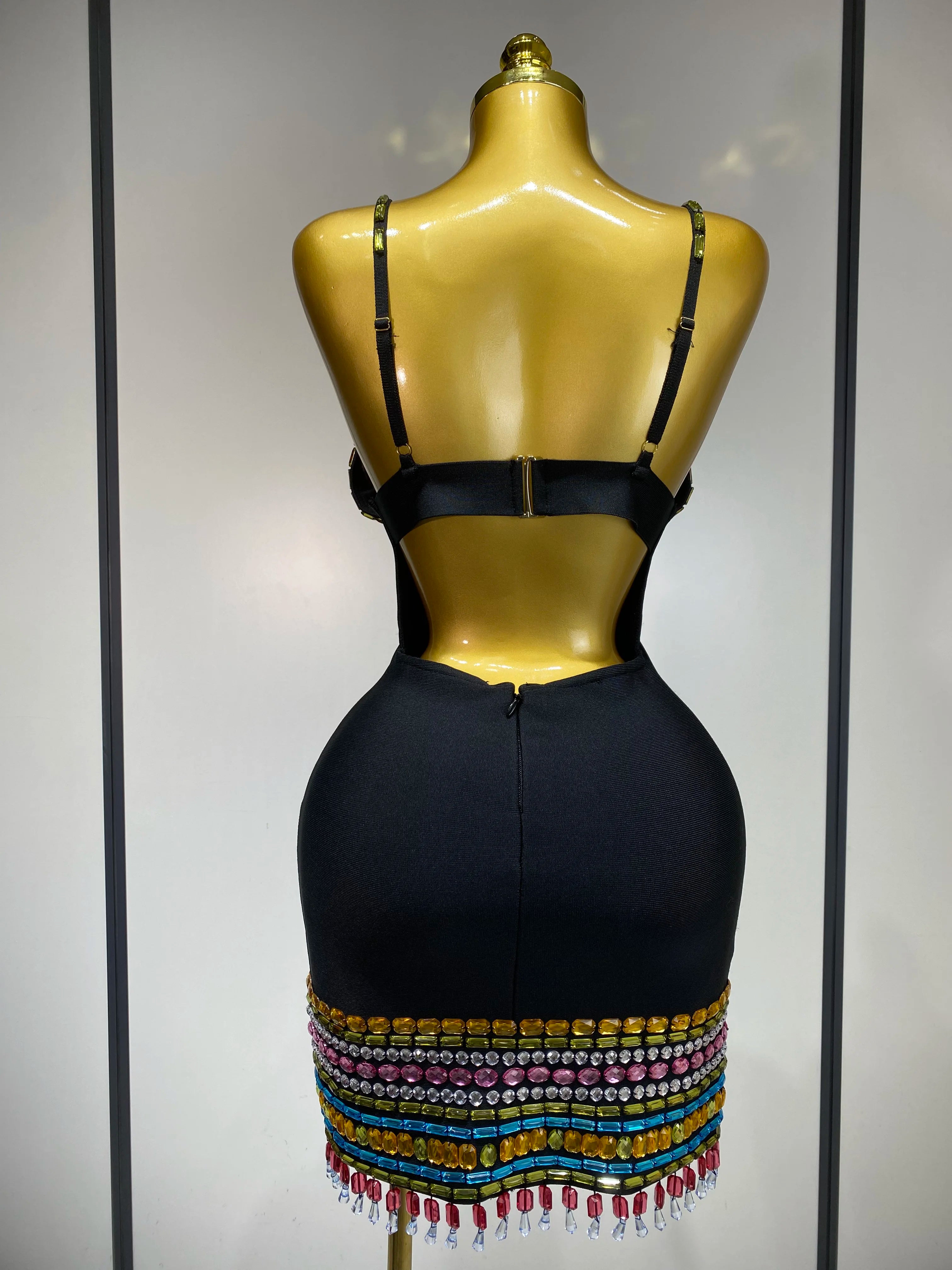 Sparkly Diamonds V Neck Bodycon Bandage Dress