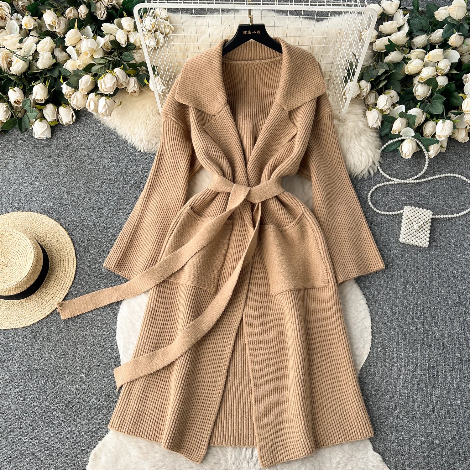 Loose Knitted Long Sleeves Lace Up Long Sweater