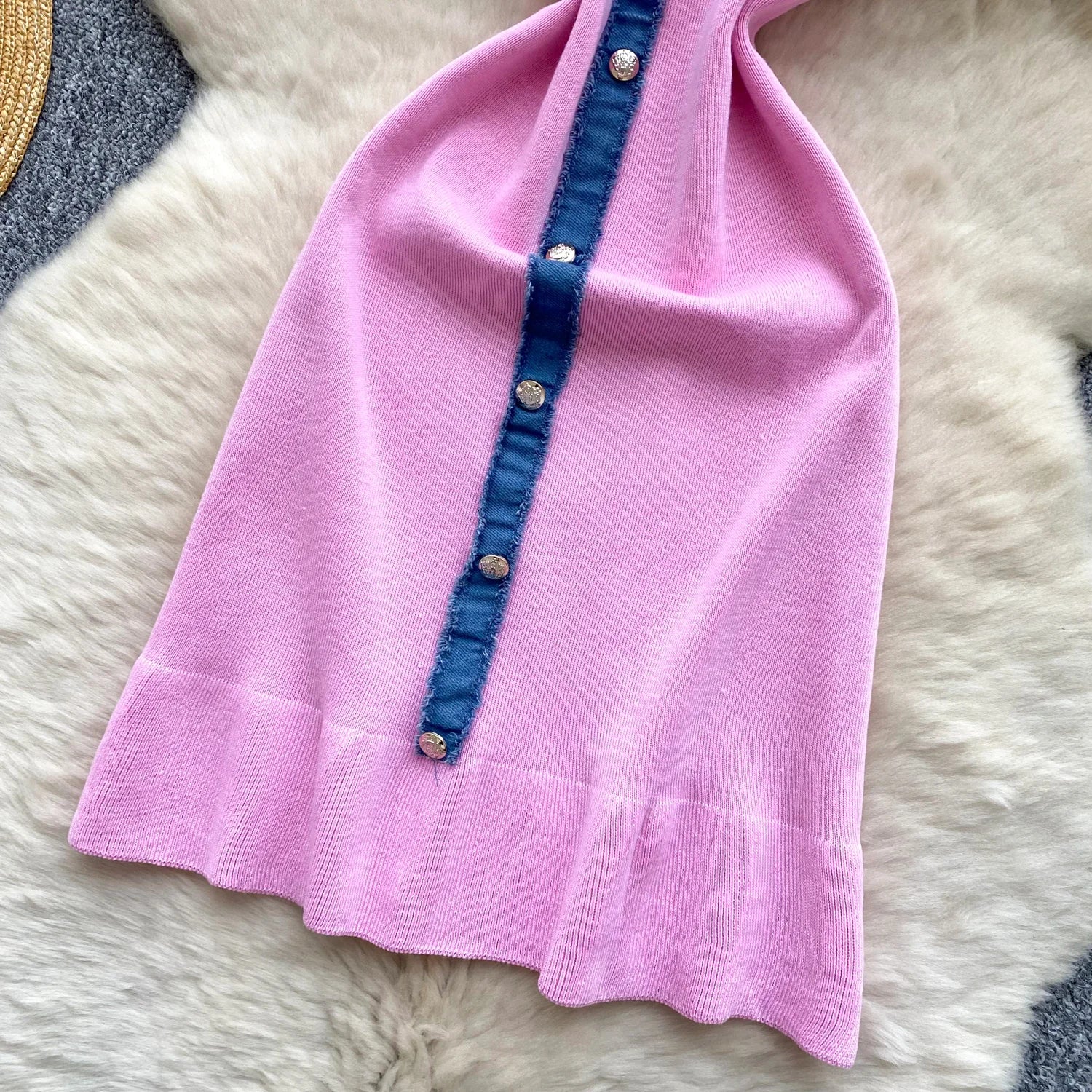 Chic Denim Splice Knitting Dress