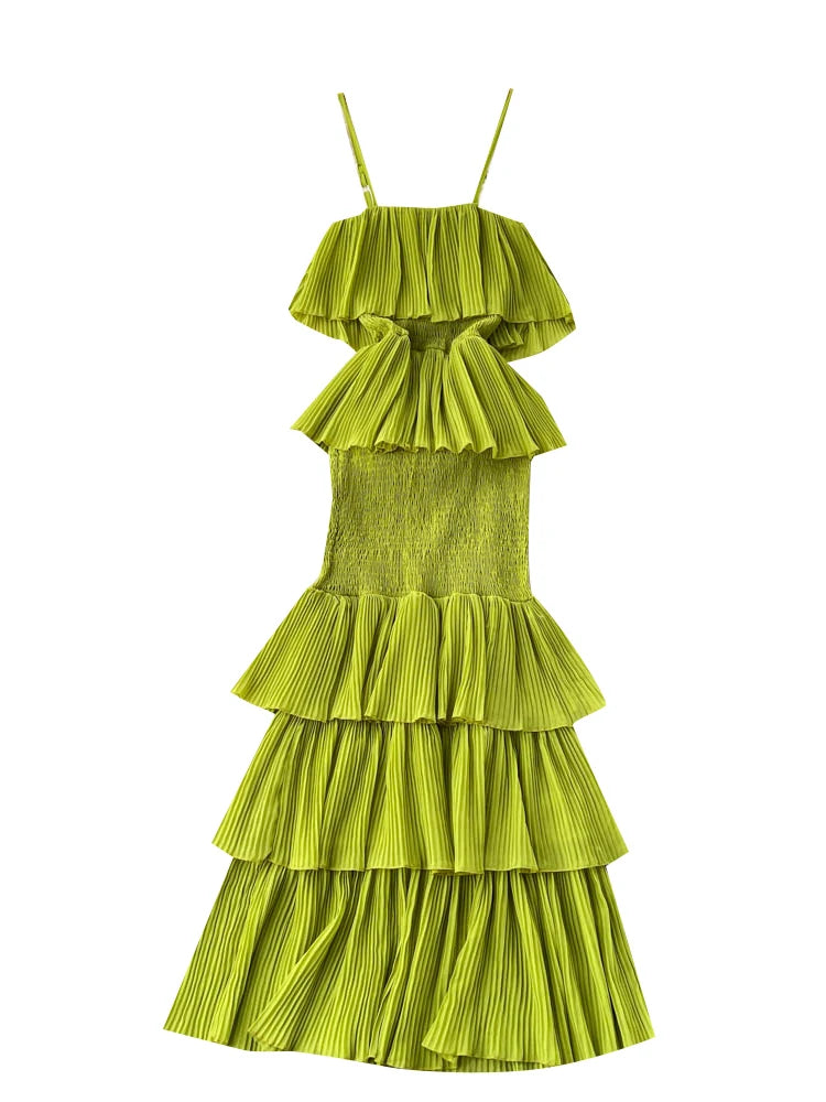 Ruffles Pleated Strapless Sleeveless Slim Dress