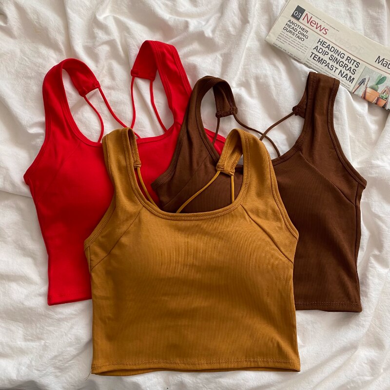 Spaghetti Strap Backless Casual Corset Crop Tank Tops