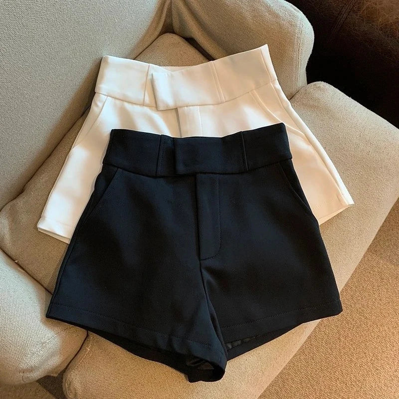 Elegant High Waist White A Line Wide Leg Suit Short
