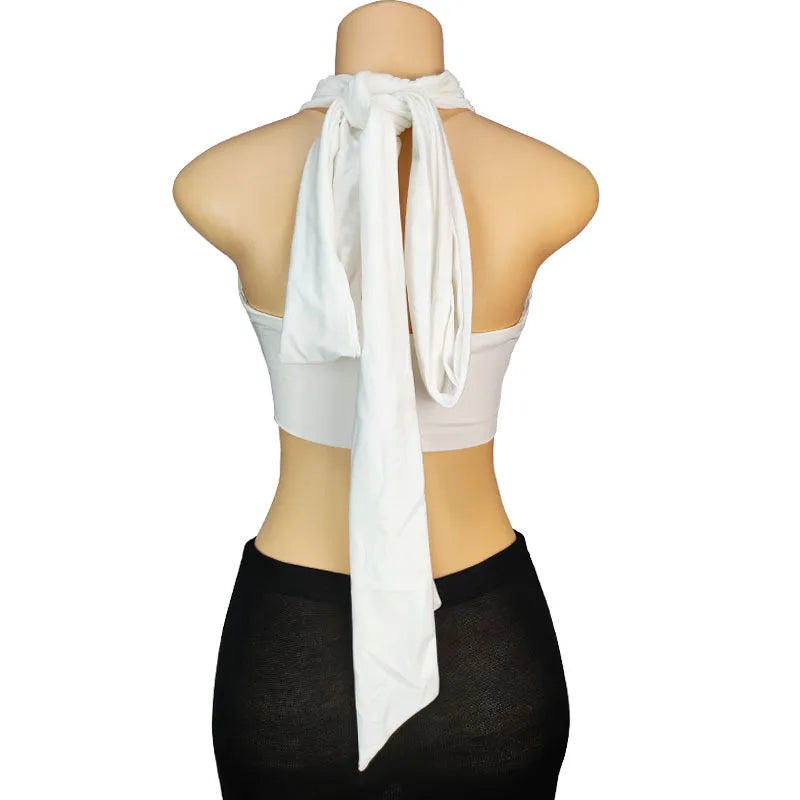 Backless Sleeveless Cross Bandage Halter Crop Tops