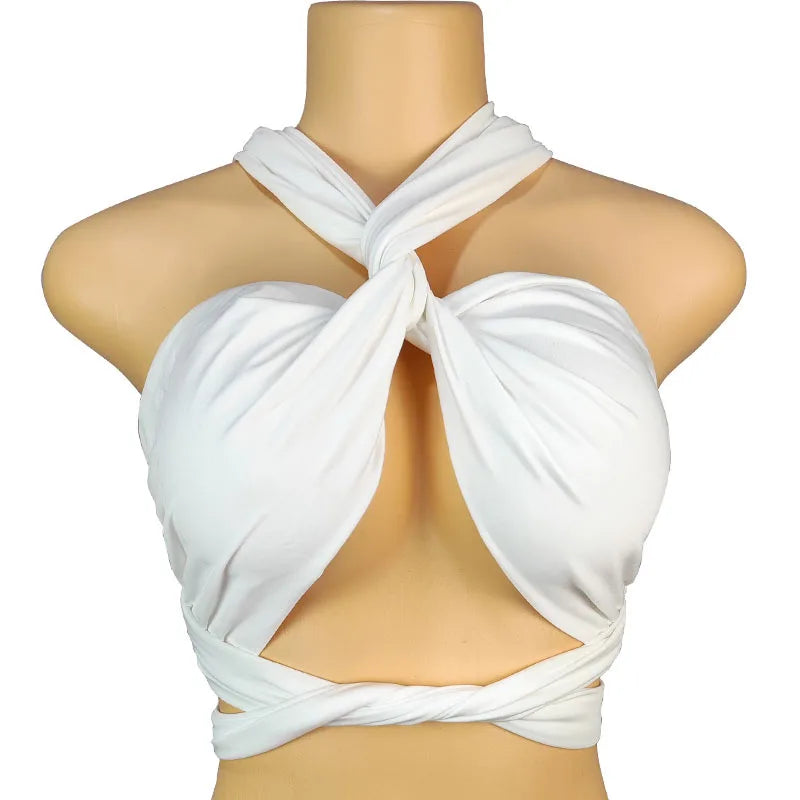 Backless Sleeveless Cross Bandage Halter Crop Tops