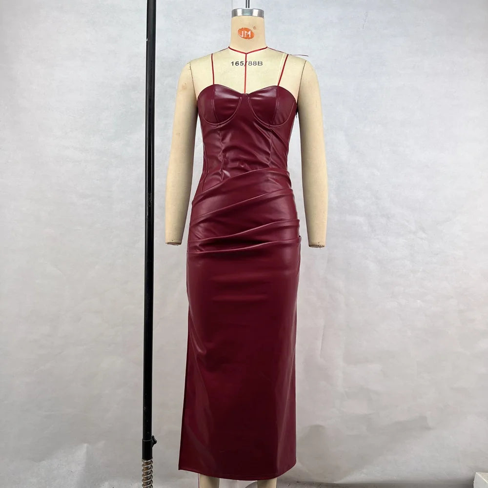 Luxury Leather Strapless Chic Y2K Cocktail Dress