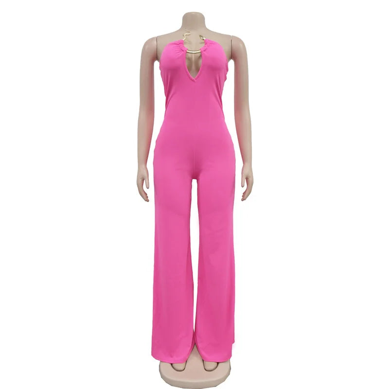 Strapless Sleeveless Loose Wide Leg Backless Cut Out Jumpsuits