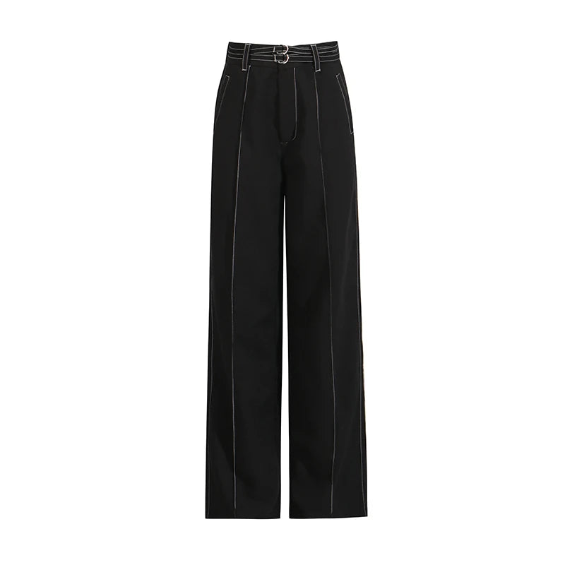 Two Piece Set Notched Collar Long Sleeve Top High Waist Straight Pant Temperament Sets