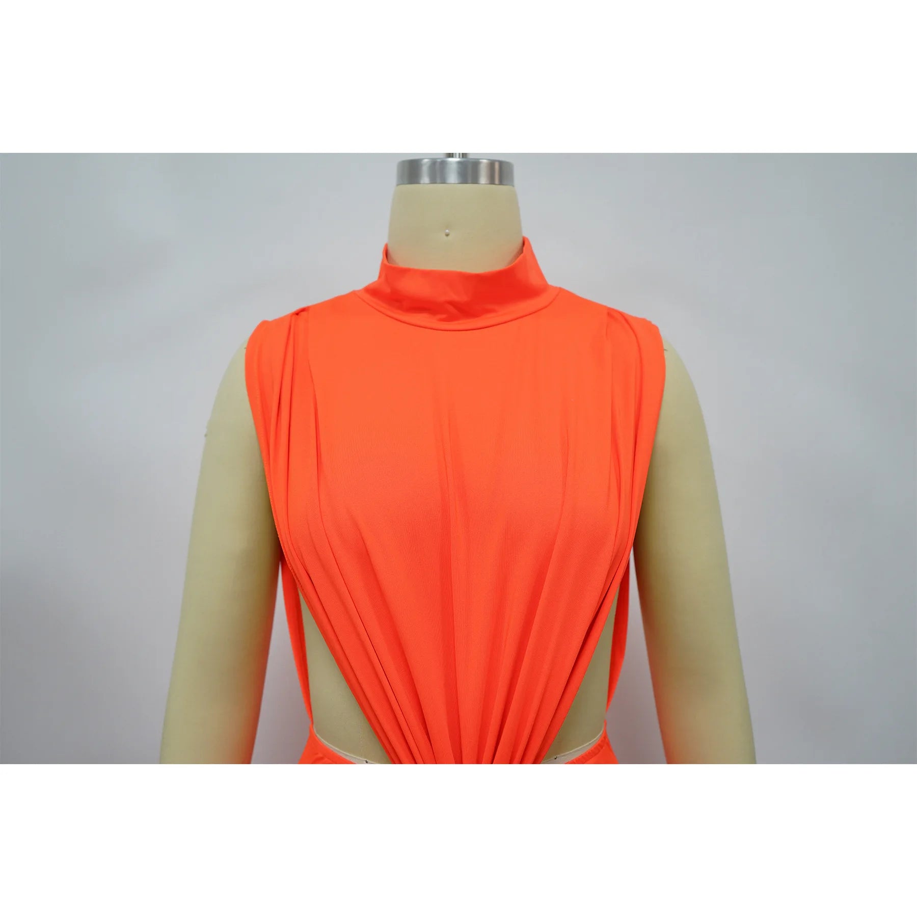 O-neck High Split Ruched Stacked Bodycon Midi Maxi Dress