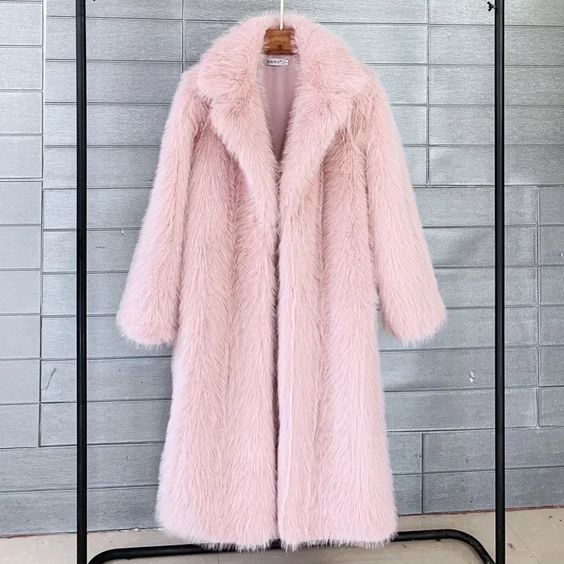 Long Faux Fur Turn Down Thick Coat