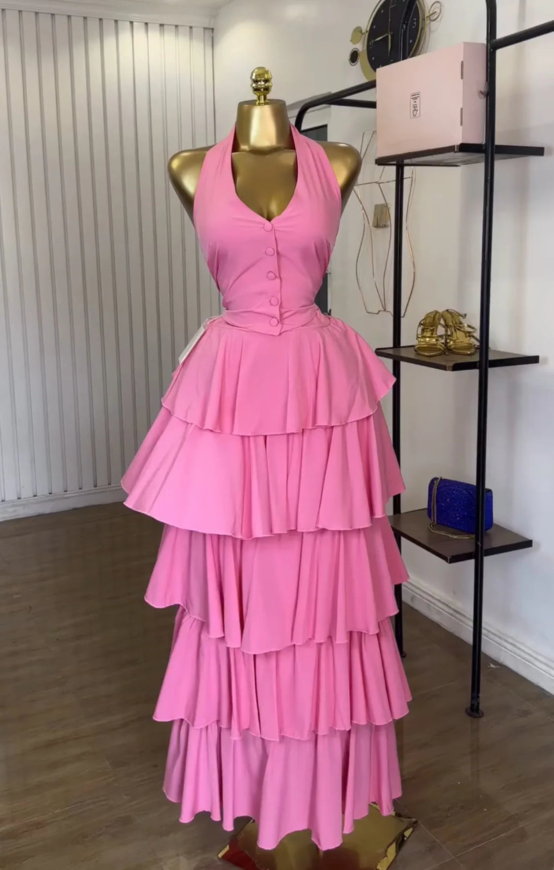 Sleeveless Vest Tops and Pleated Tiered Skirts Two Piece Set