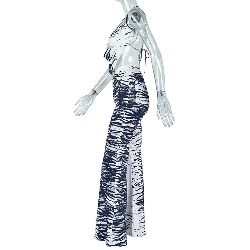 Spaghetti Strap Wrap V-neck Backless Zebra Printed  Jumpsuit