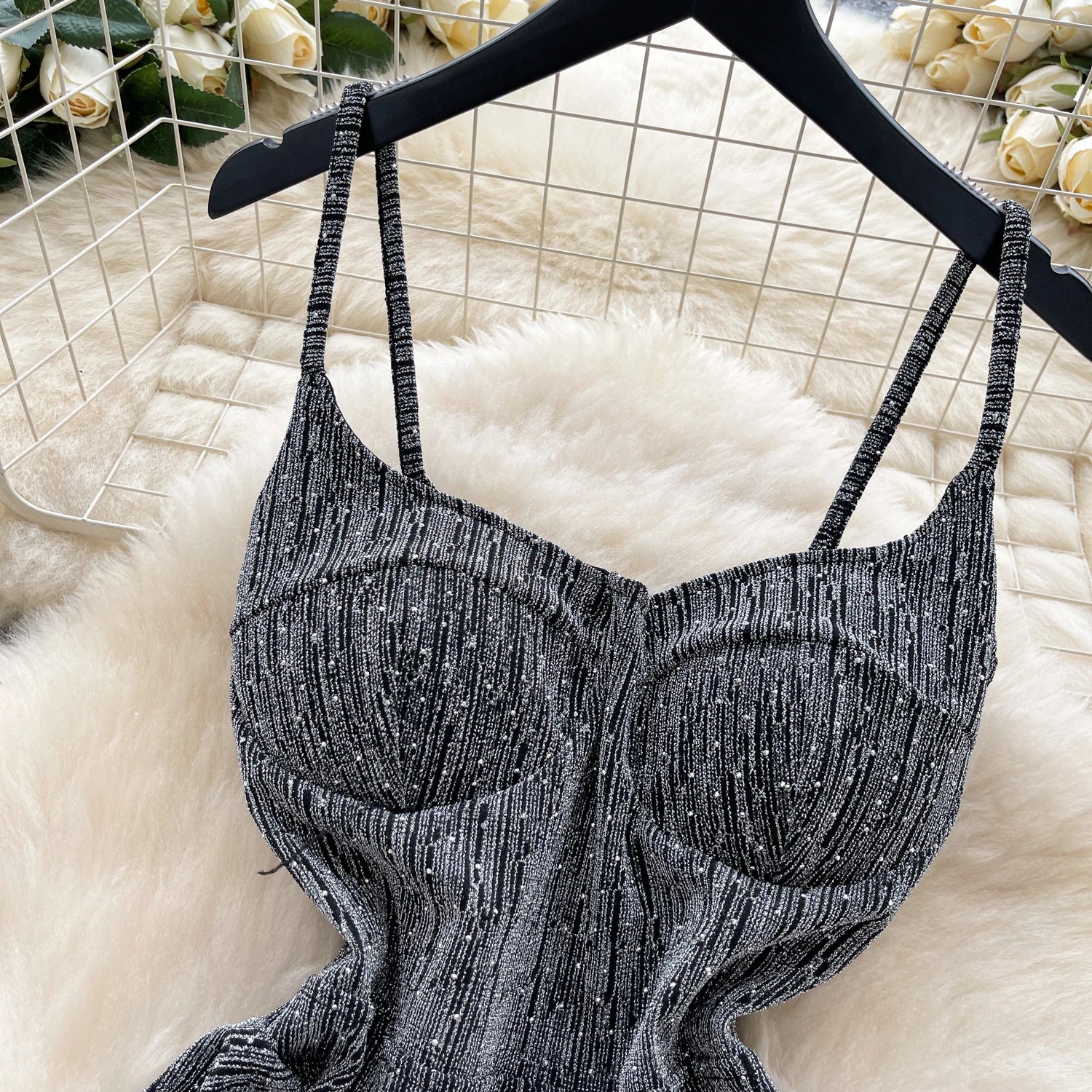 Spaghetti Strap Diamonds Design Backless Dress